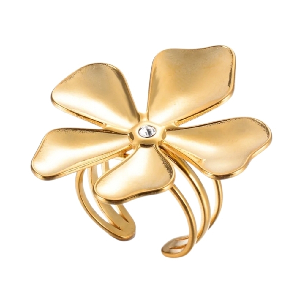Flower Ring Statement Ring Golden Blossom Adjustable